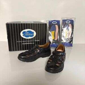 Dr. Comfort Breeze Black Leather Sandals Womens Size 6.5M Shoe Extra Insoles EUC